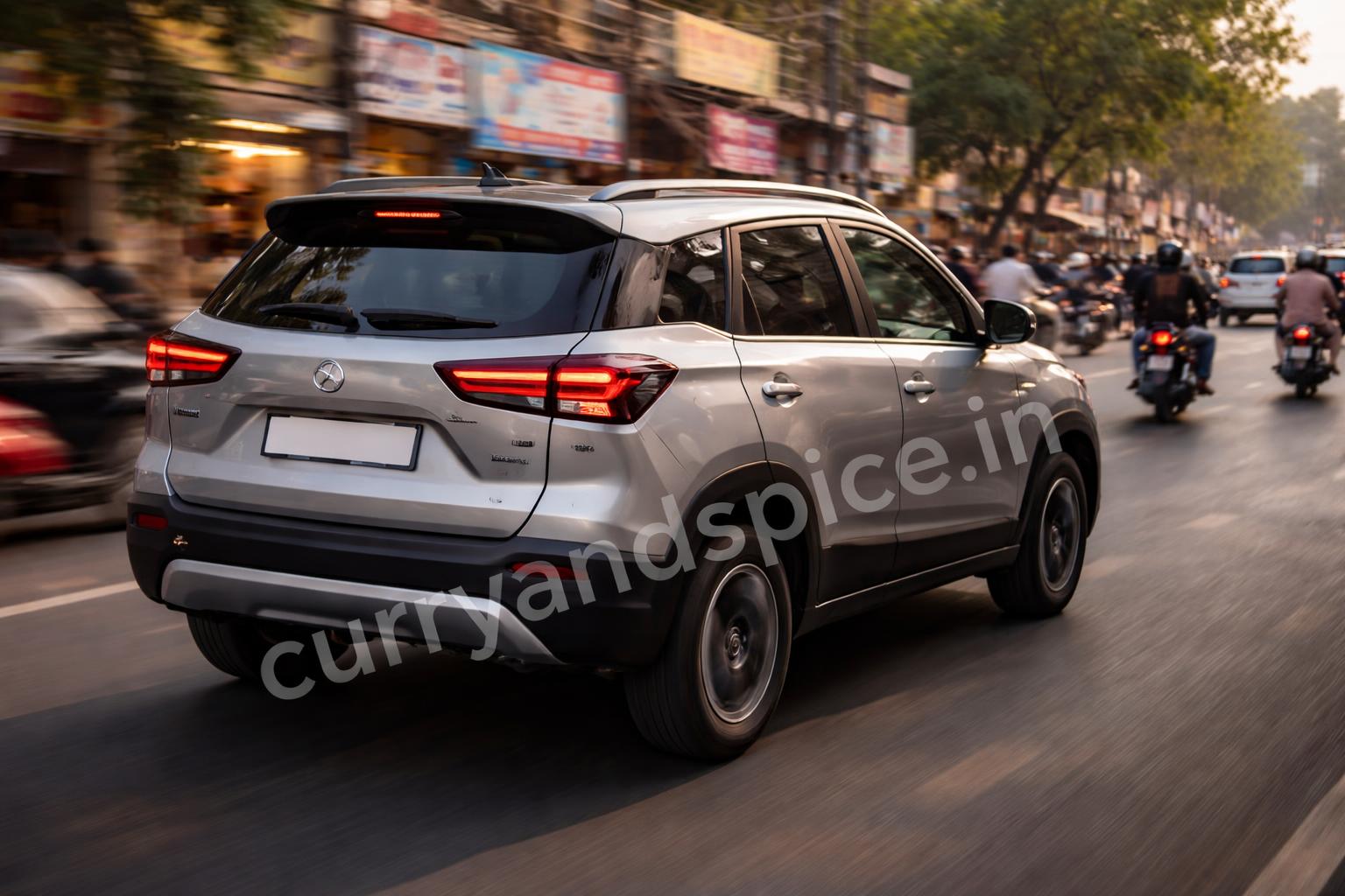 Brezza cng city driving rear profile