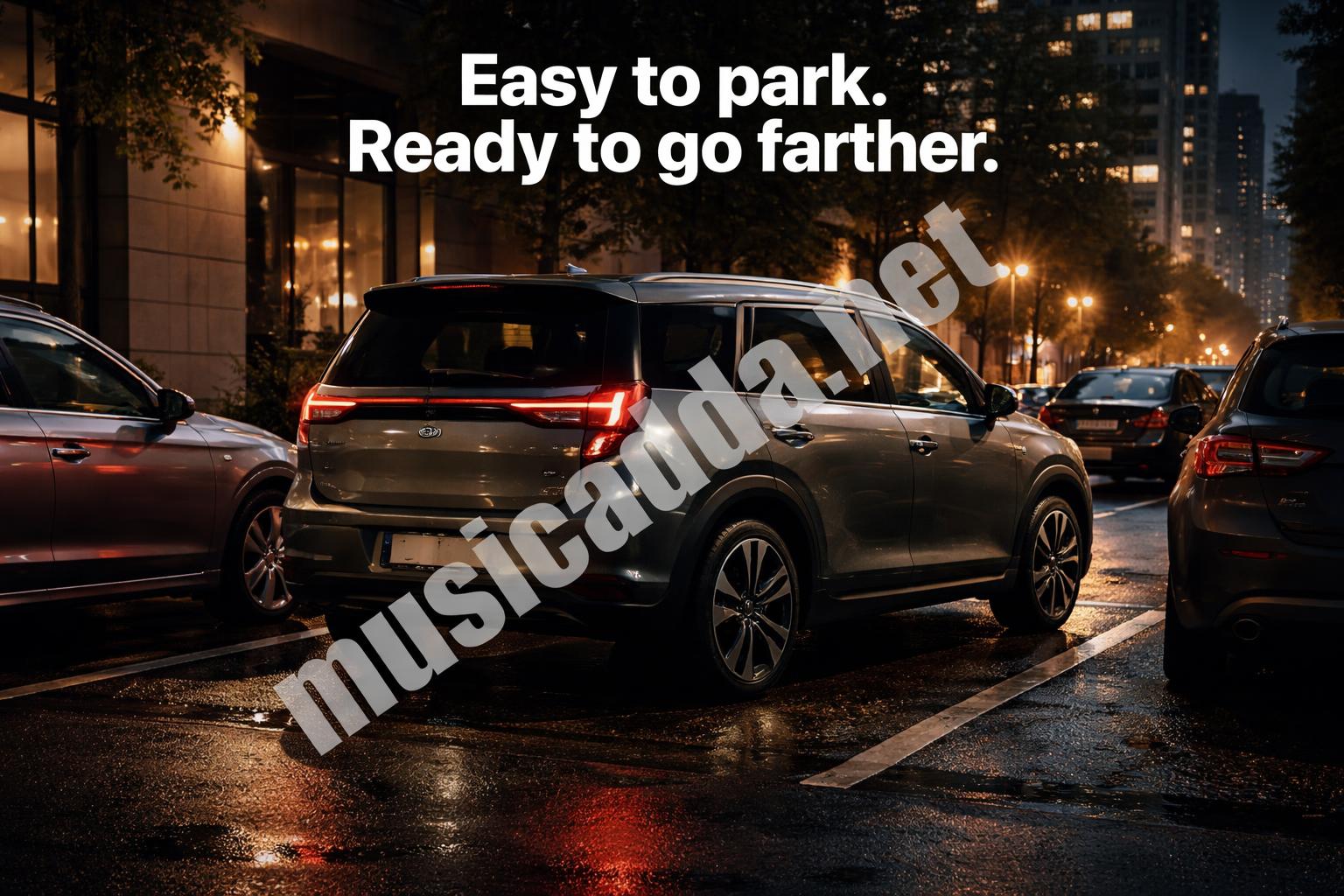 Kia syros ev urban parking night scene