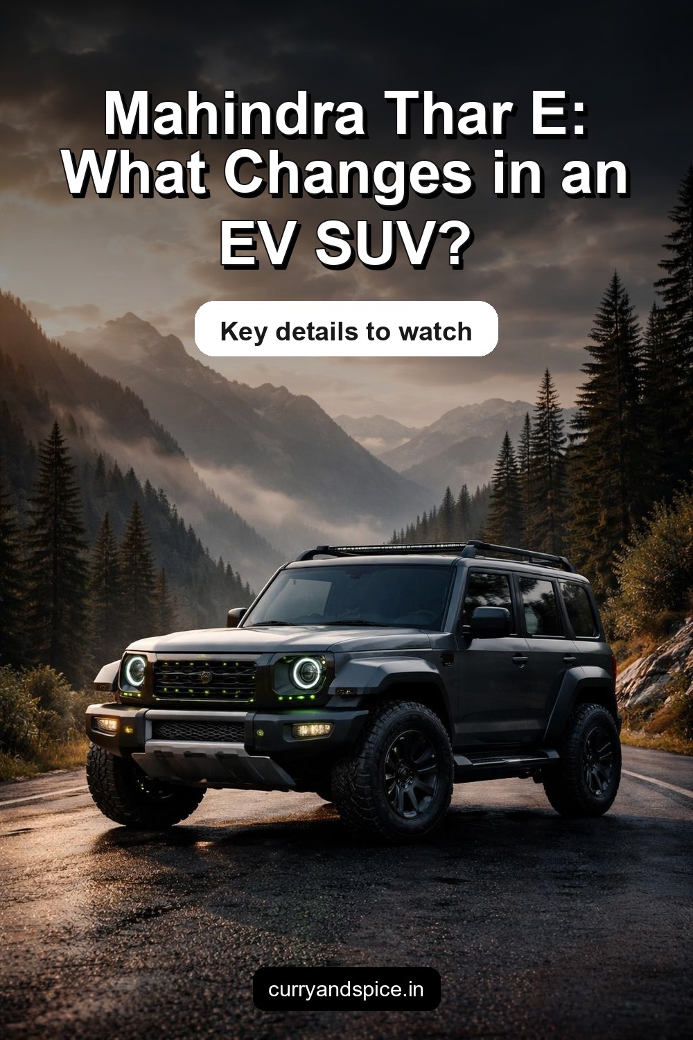 Pinterest image for Mahindra Thar E Launched – Electric Powertrain, Rugged SUV Design, Premium Features