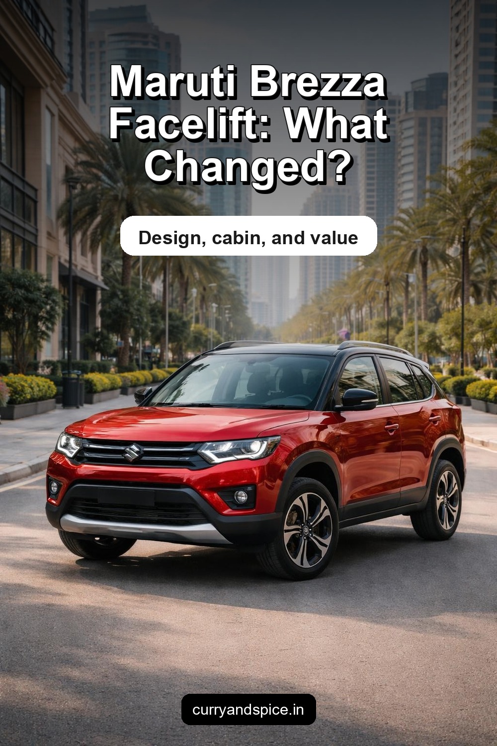 Pinterest image for Maruti Suzuki Brezza Facelift Launched – Efficient Petrol Power, Compact SUV Design, Premium Features