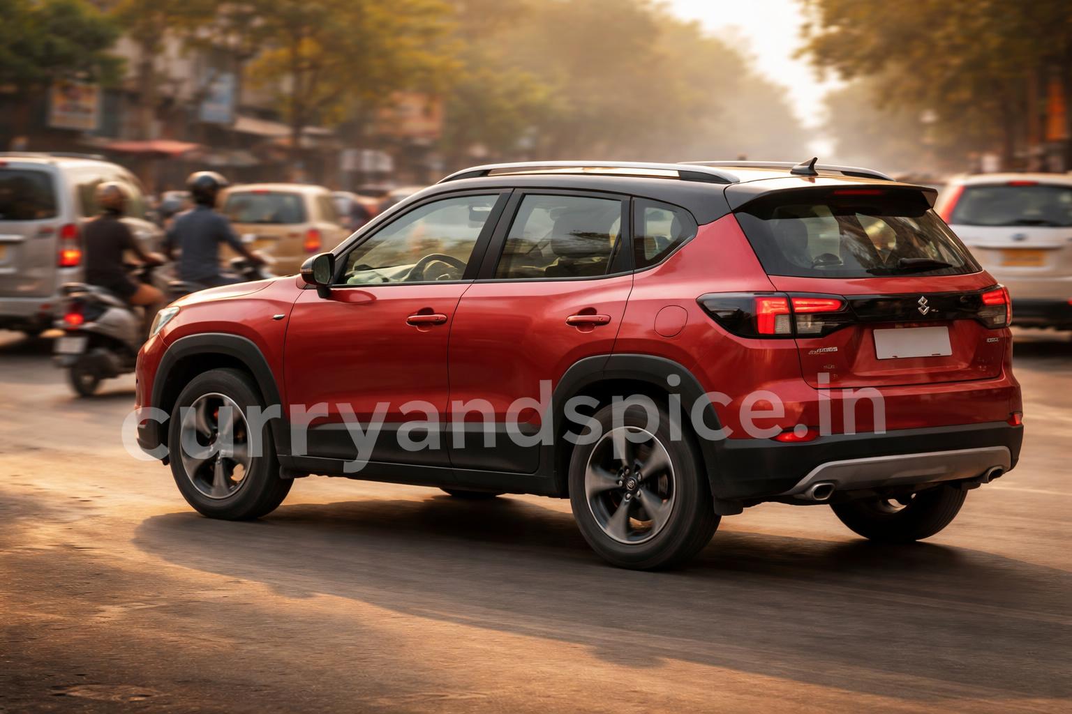 Maruti brezza facelift side profile in city traffic