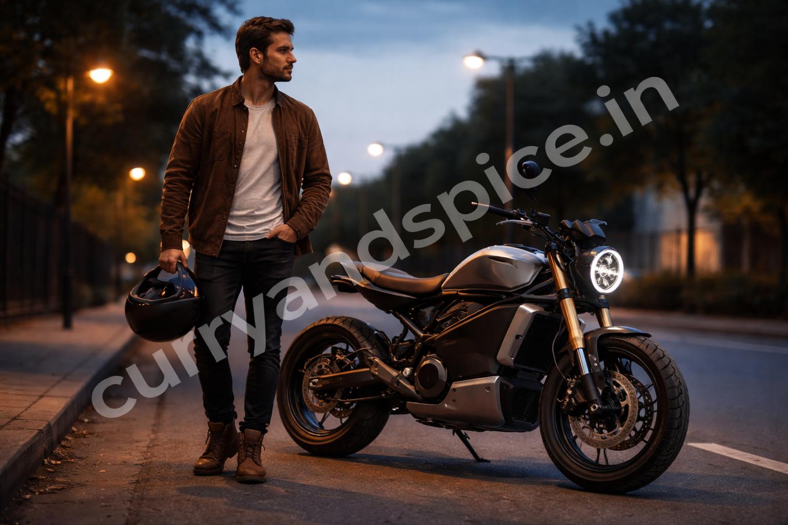 Royal enfield ev bike evening lifestyle shot