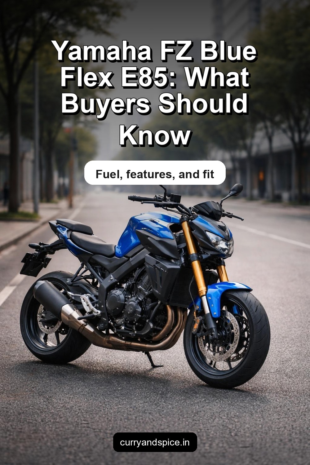 Pinterest image for Yamaha FZ Blue Flex E85 Launched – 155cc Engine, Streetfighter Design, Premium Features
